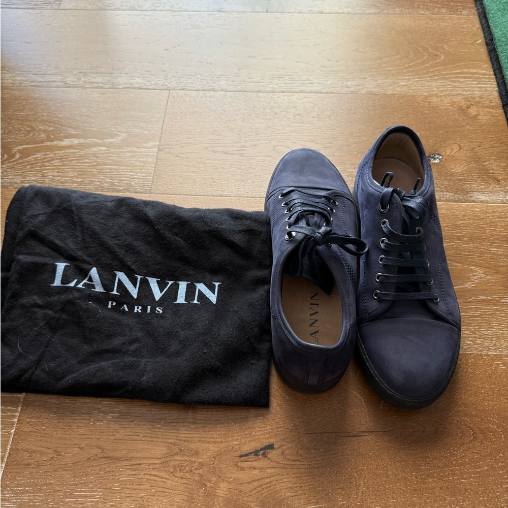 Lanvin Men's Dark Blue Suede Sneakers